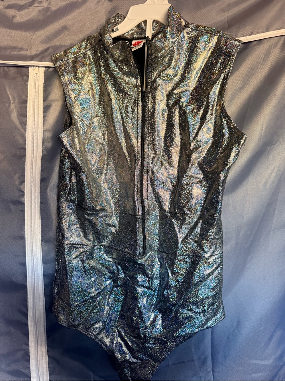 Metallic Holographic Sleeveless Bodysuit - Silver